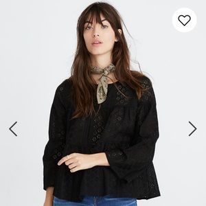 Madewell Eyelet Tiered Button-Back Top Black xxs